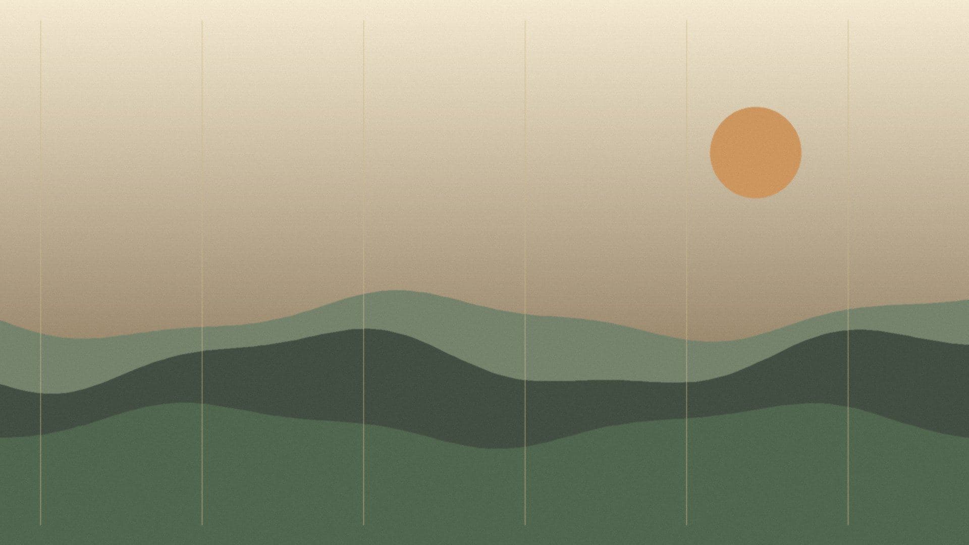 Original newsprint illustration of a dark ridgeline and a low sun, in charcoal and community green.